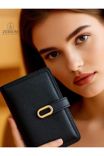 ZERİUM Stylishly Designed Snap Closure Zippered Faux Leather Women's Wallet & Card Holder