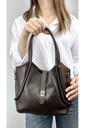 NE10 TAKI Soft Leather Women's Bag with Puppy Adjustable Strap Bitter Brown, 68