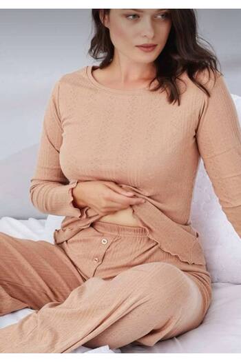 İNSPİRA Pure 100% Cotton Long Sleeve Women's Pajama Set
