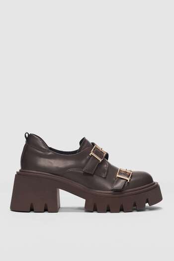 selinshoes Дамски мокасини Rost с двойна катарама и детайлна висока подметка - КАФЯВИ