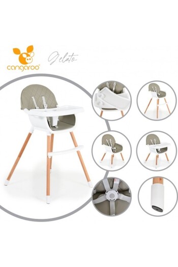 Moni High Chair CANGAROO Gelato 2in1 Grey, Age 1-3 years, Adjustable Tray