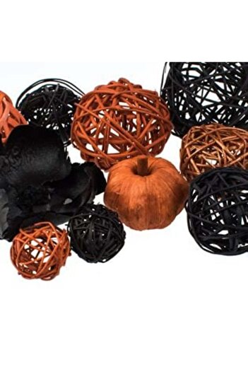 Jumbo Decorative Set with Orange Spheres, Black Flower, and Pumpkin - 10 pcs