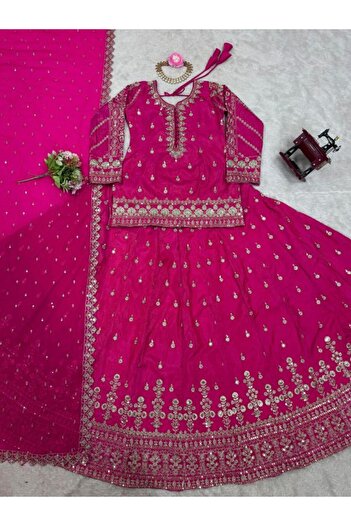 MYSMAR Pink Simmer Silk Blouse Lehenga & Dupatta - FFT1098 | Pink
