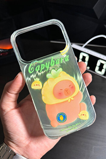 EWEC iPhone 17 Pro Max Compatible Capybara Pineapple Themed Hologram Ins Style Imd Premium Phone Case
