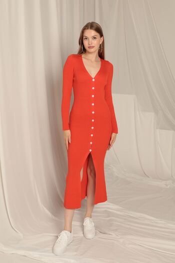 Işıltı kidss Triko Dress Front Buttoned Dress
