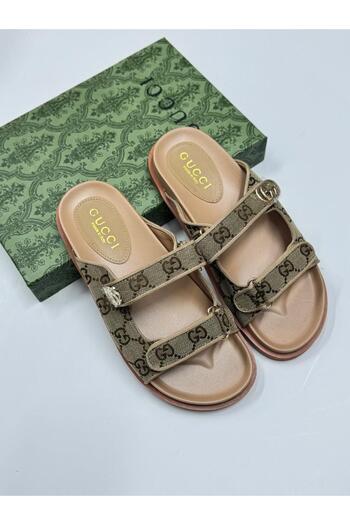 essentialneedsforall Women's Double Striped GG Flat Sole Slippers Fashionable and Convenient . Adjustable