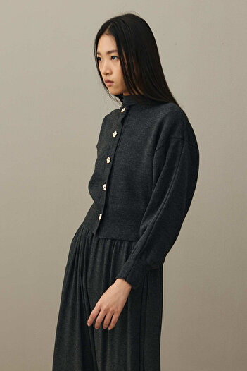 Fahhar Gold Buttoned Knitwear Cardigan Anthracite