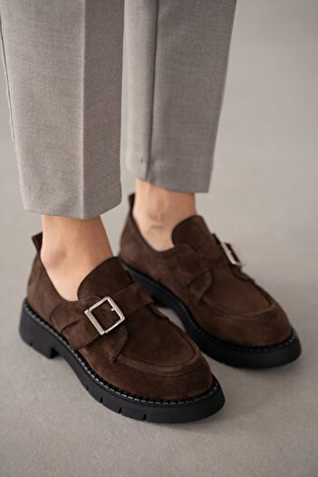 selinshoes Zeriel Дамски обувки от естествена кожа с регулируема катарама - COFFEE SUEDE
