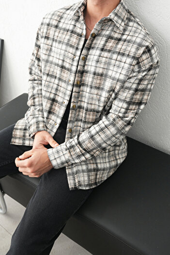 İLKCET MODA Plaid Patterned Oversize Snap Detail Lumberjack Shirt