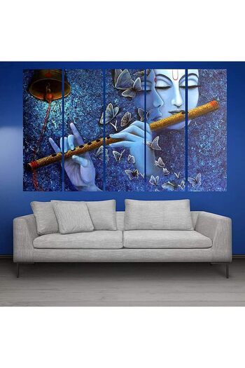 Al Raied ARS® Wood Canvas Radha Krishna with Bansuri Framed Painting Multicolour Religious 50 x 30 inch