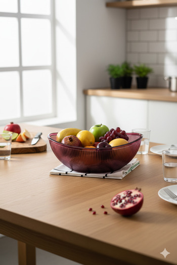Hangora Acrylic Baroque Plum Large Oval Fruit & Salad Bowl & Mixing Bowl / 3.3 Lt (Not Glass)