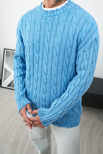 İLKCET MODA Acid Washed Oversize Knitted Men's Sweater