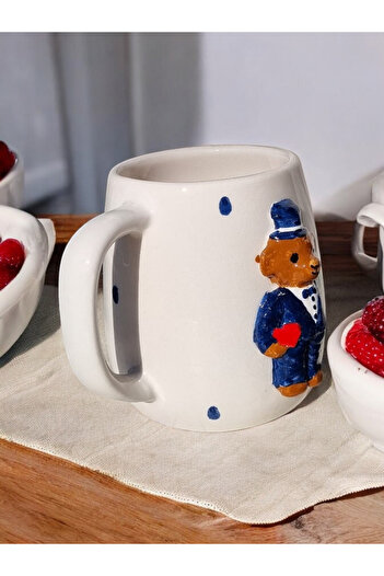 seda seramik Handmade Embossed Teddy Groom Mug 400 ml