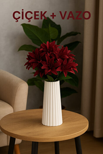 OGWANTO Decorative Vase + Artificial Flower Arrangement Set