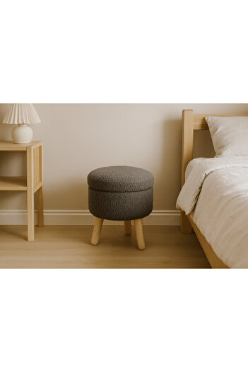 SERSIMO Round stool with wooden legs, textile upholstery, 30x28 cm, gray