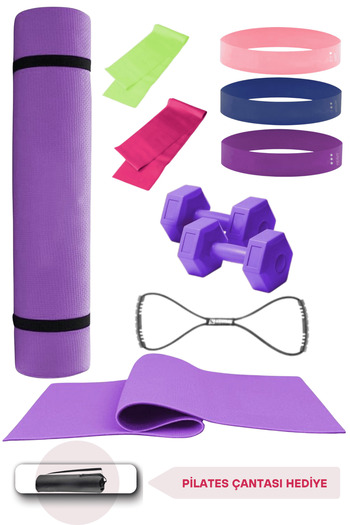 Elya Pilates 10-Piece Fully Equipped Pilates Set–6 mm Pilates Mat, Dumbbell, Aerobic Latex Band, Chest Elastic Band