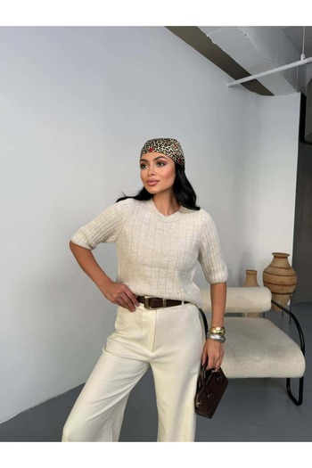 Pulli Collection Πλεκτό πουλόβερ με κοντό μανίκι και λαιμόκοψη