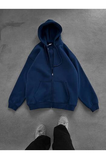 bergibo Oversize Zip-Up Cardigan with Hood - Shardon 3-Ply 100% Compact Combed Cotton Cardigan