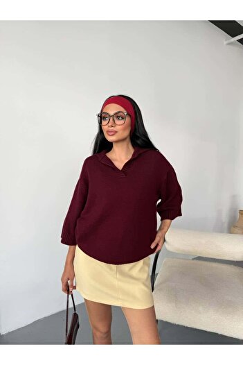 Pulli Collection Polo Neck 3/4 Sleeve Knit Sweater