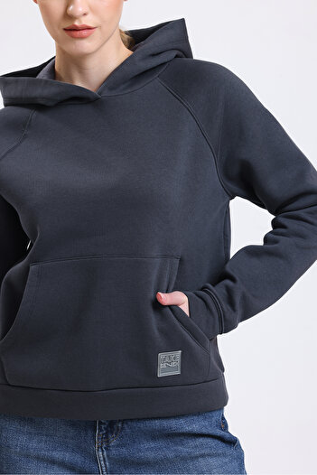 Look Forward Women's Anthracite Hooded Pocketed 3 Thread Sweattshirt