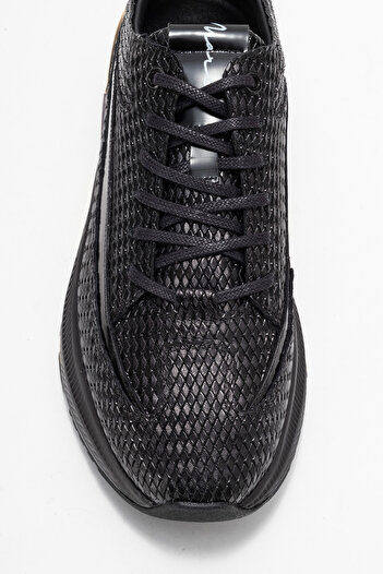 MARCOMEN Men's Thick Sole Lace-Up Sneaker Genuine Leather Mc 22449 Black
