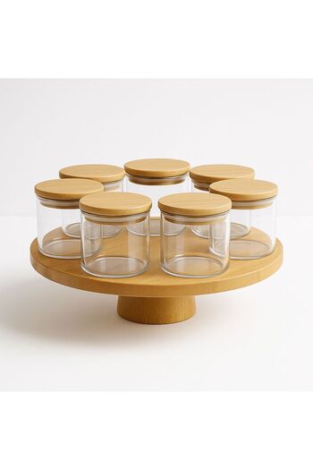 Noah Exclusive 8-Piece Borosilicate Glass Jelly Bowl Set with Bamboo Lid and Special Bamboo Bowl (150ml)