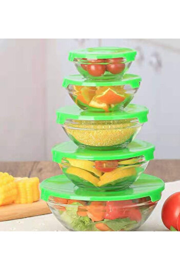 OEM Set of 5 glass bowls with plastic lid, Green
