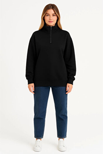 Wear Up Three-thread ribbed crew neck half-zip sweatshirt - black