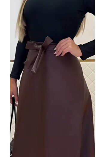 JANES Women's Belted Long Leather Skirt