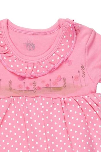 Dumledo Floral Patterned Polka Dot Pink Baby Girl Skirted Bodysuit