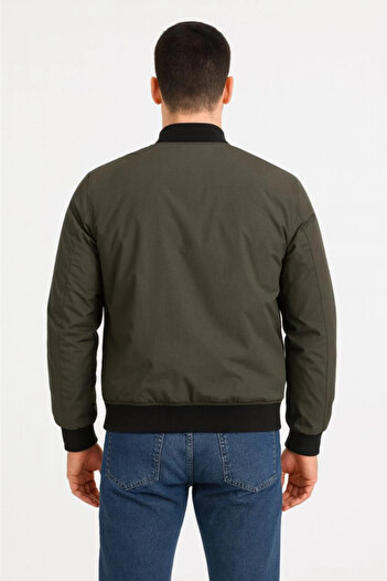 Wear Up Men's Lined Zippered Bomber Coat Jacket - Khaki