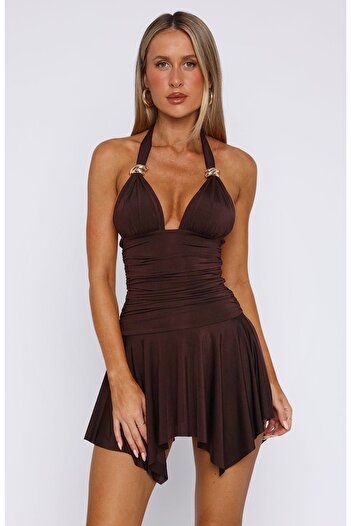 Les Séduisantes c.a. Öze Design Diver Fabric Double Layer Halter Neck Dress with Buckle Detail