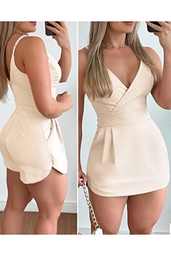 Wear Up Women's Imported Crepe Short Skirt with Double Breasted Collar and Pocket Detail with Rope Strap