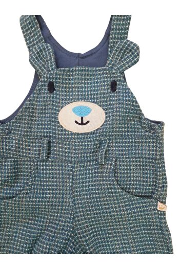 Dumledo Houndstooth Teddy Bear Themed 2-Piece Baby Boy Blue Jumpsuit & Salopet Set