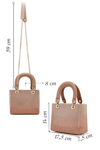 Derimod Women's Beige Long Strap Stone Mini Evening Dress with Handbag 25Abd2950Ts