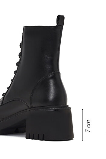 Derimod Women's Black Zippered Thick Heeled Leather Boots 25Wfd230518