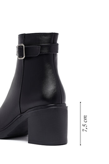 Derimod Women's Black Zippered Thick Heeled Leather Boots 25Wfd153318