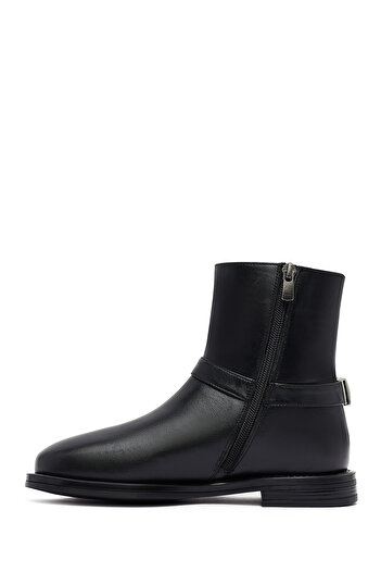 Derimod Women's Black Zippered Leather Boots with Metal Detail 25Wfd270718