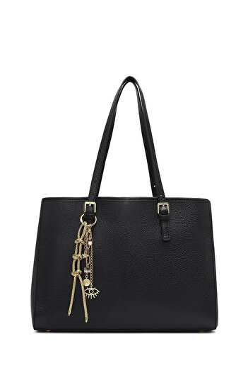 Derimod Women's Black Long Strap Leather Shoulder Bag 25Sbd2303Ft