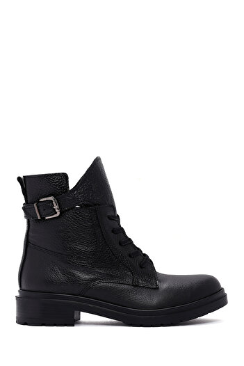 Derimod Women's Black Zippered Buckle Detailed Leather Casual Boots 25Wfd2904Ft