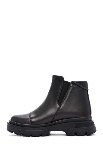 Derimod Women's Black Zippered Thick Soled Leather Boots 25Wfd360218