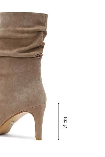 Derimod Women's Beige Thin Heeled Suede Leather Boots 25Afd160310