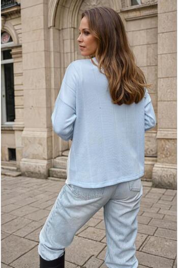 Pasaklı Giyim Women's Baby Blue White Thin Acrylic Knitwear Casual Asymmetric Cut Blouse/Sweater 3513165