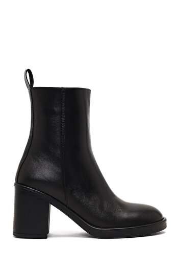 Derimod Women's Black Zippered Thick Heeled Leather Boots 25Wfd203018
