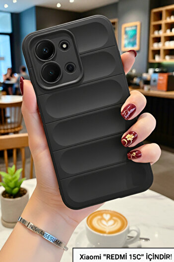 cepmoda Xiaomi'Redmi 15C' Phone Case - Anti-Shock Velvet Interior Coating Curved Thick Soft Cover - Black