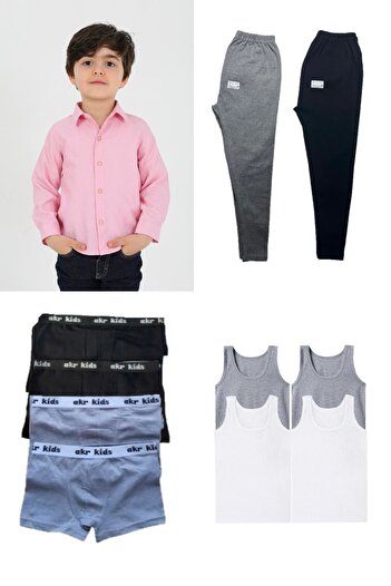 Modaley Giyim Children's Set of 4 |   1 Shirt 4 Boxers 4 Undershirts 2 Underwear