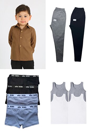 Pi Giyim Children's Set of 4 |   1 Shirt 4 Boxers 4 Undershirts 2 Underwear