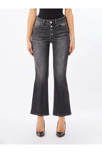 Liu Jo Women's Vintage Patterned Regular Fit Loose and Short Leg Denim Gray Pants Uf5040D4615-87352