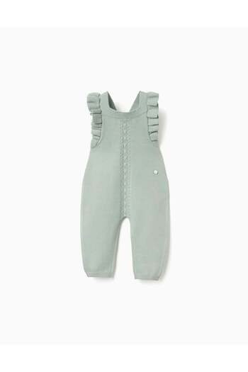 Ziddy Knitted jumpsuit with ruffles for newborn girls, light green