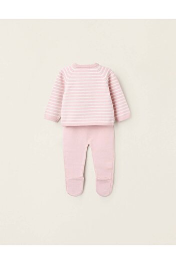 Ziddy Striped Knitted Set for Newborn Girls, Pink